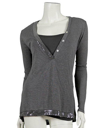 Shirt mit Pailletten 2-tlg. in  grau von Diana (Bild 1)