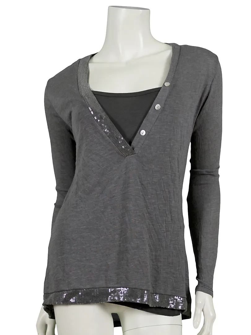 Shirt mit Pailletten 2-tlg. in  grau von Diana (Bild 1)