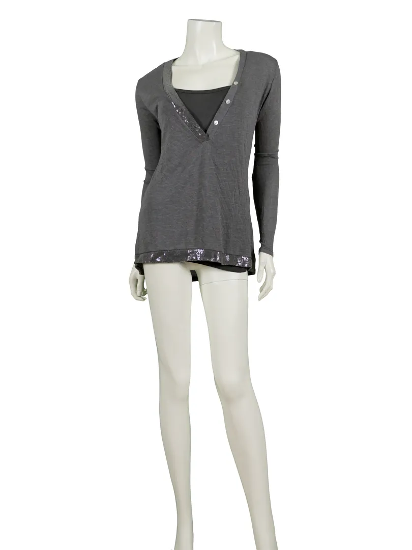 Shirt mit Pailletten 2-tlg. in  grau von Diana (Bild 2)