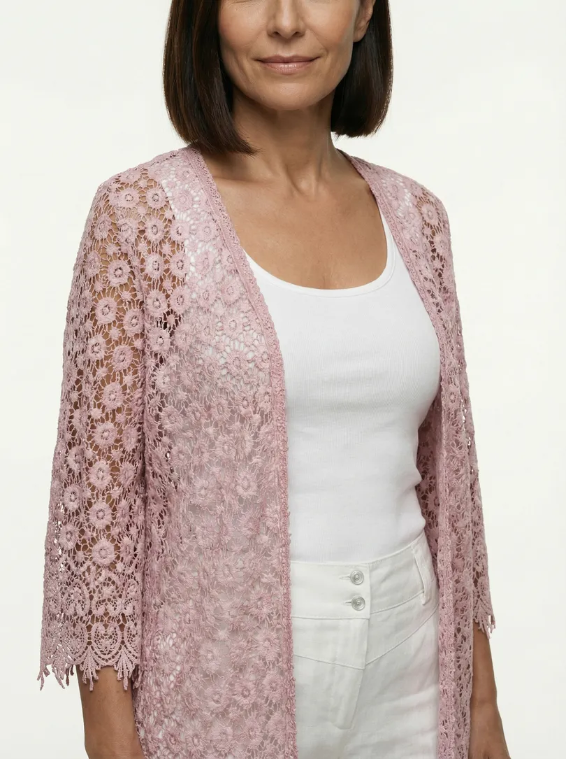Spitzen Cardigan mit Seide in  rosa von Spaziodonna (Bild 3)