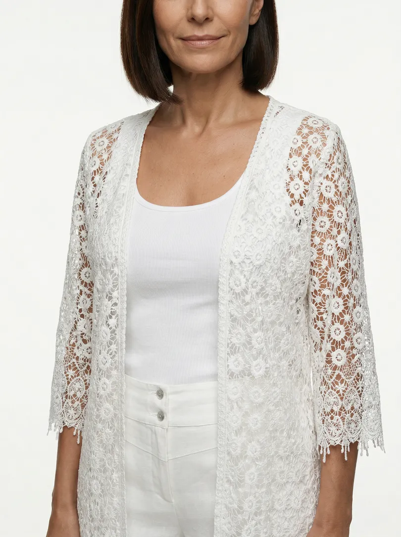 Spitzen Cardigan mit Seide in  wei� von Spaziodonna (Bild 3)