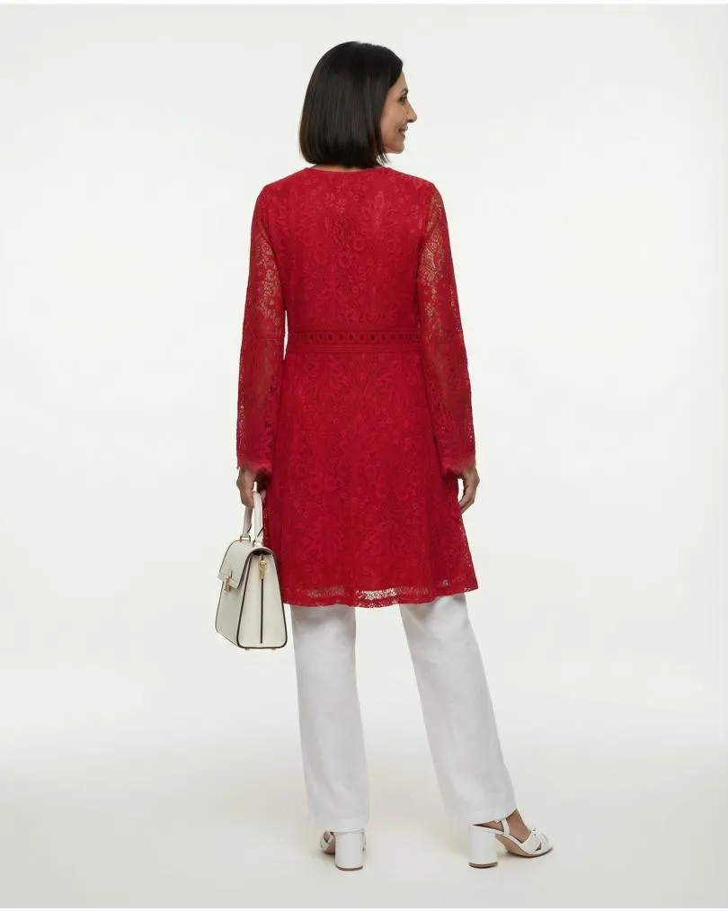 Spitzenkleid mit Baumwolle in  rot von Spaziodonna (Bild 4)