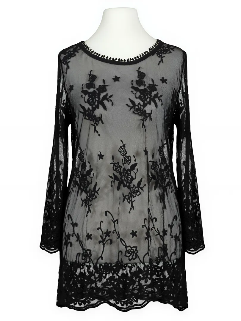 Spitzenshirt mit Seide in  schwarz von Spaziodonna (Bild 1)
