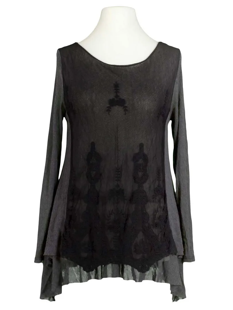 Spitzenshirt mit Seide in  schwarz von Spaziodonna (Bild 1)