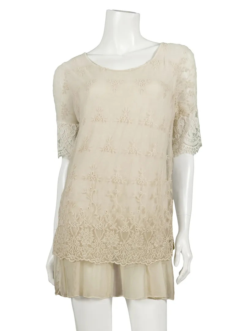Spitzentunika mit Seide in  beige von Spaziodonna (Bild 1)