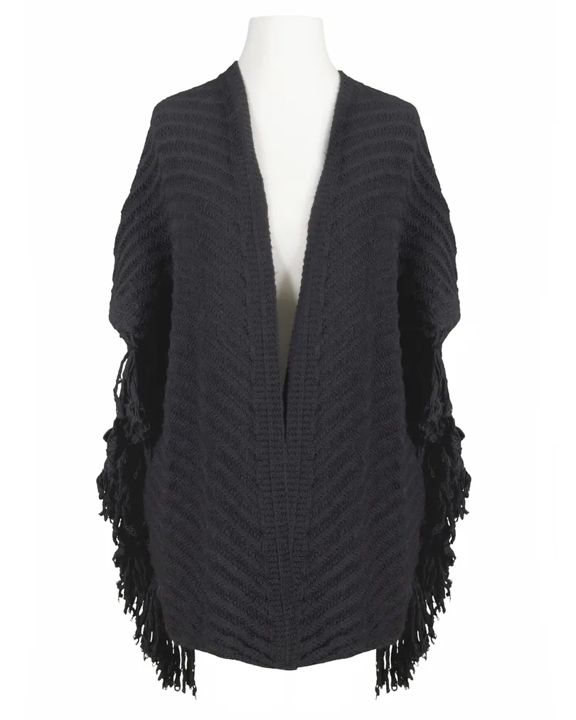 Strick Cape mit Fransen in schwarz von Montan