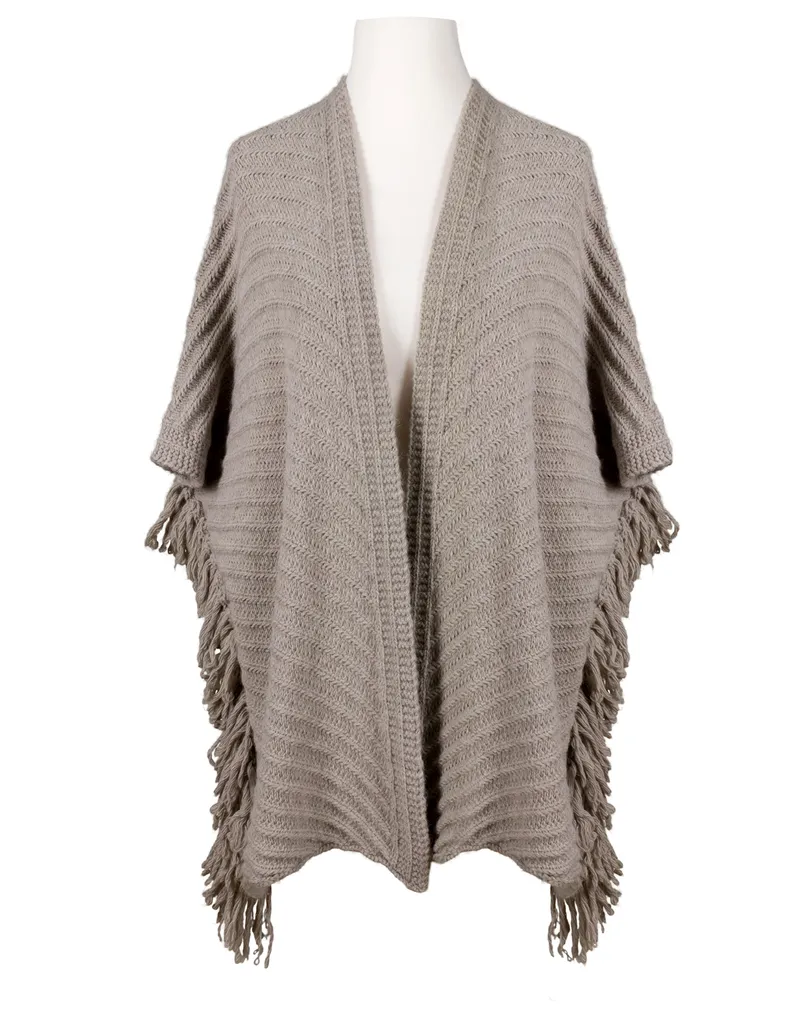 Strick Cape mit Fransen in taupe von Montan