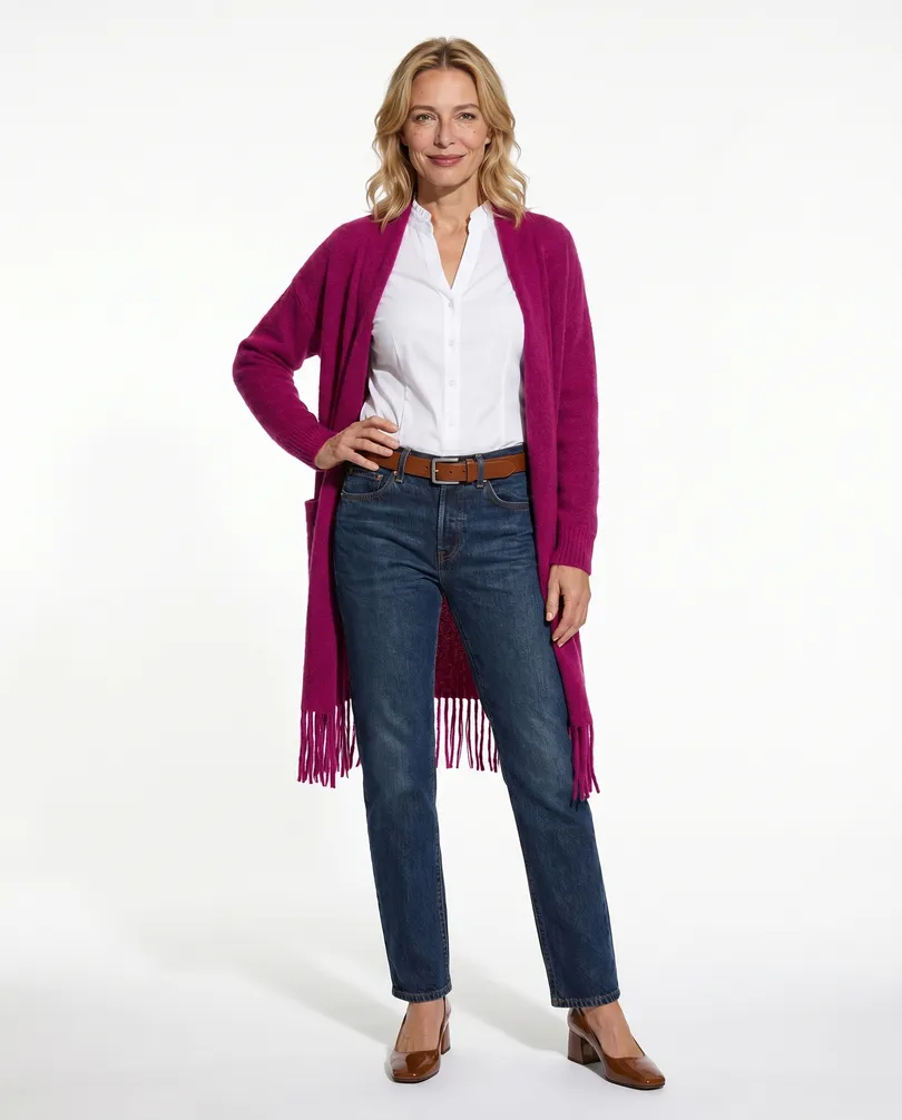 Strickh�lle mit Fransen in  fuchsia von Beauty Women (Bild 3)