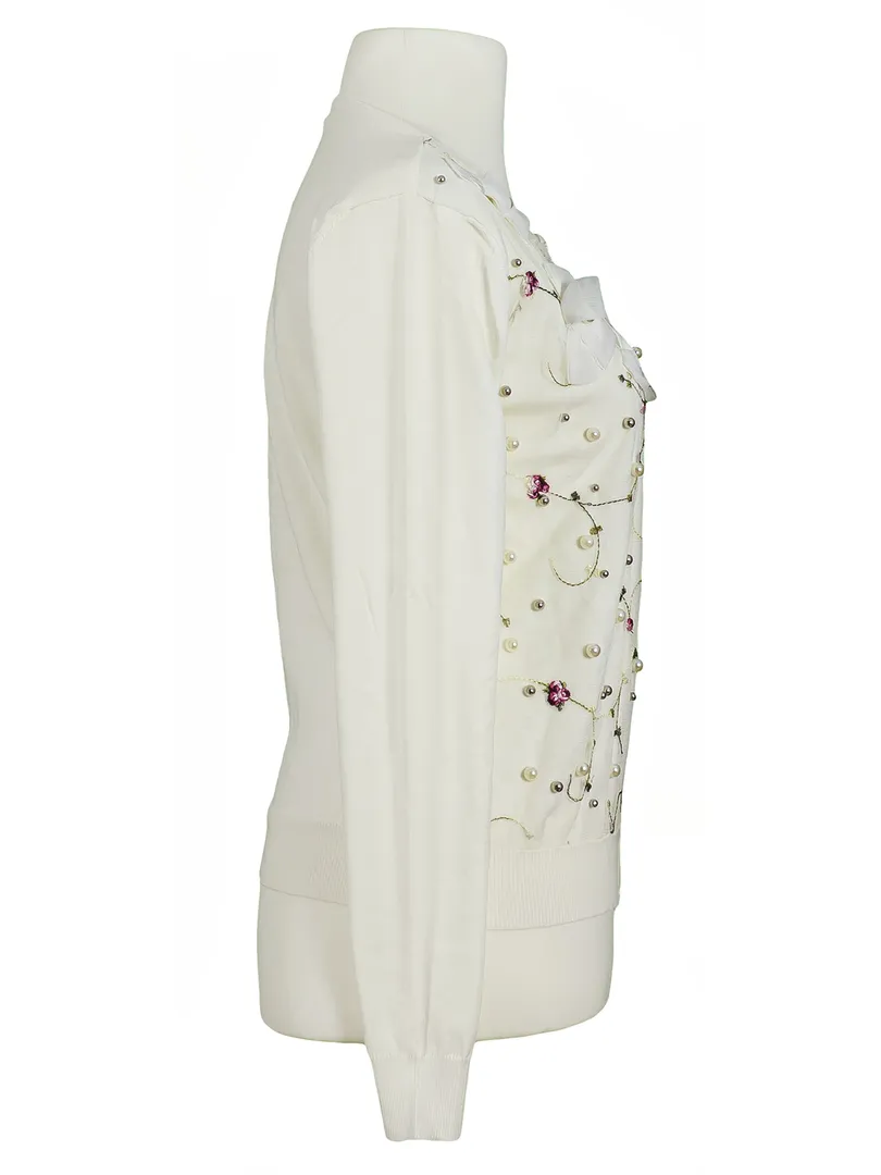 Strickjacke Bl�tenstickerei in  ecru von Lamer & Co (Bild 2)