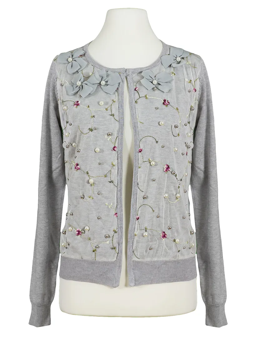 Strickjacke Bl�tenstickerei in  grau von Lamer & Co (Bild 1)