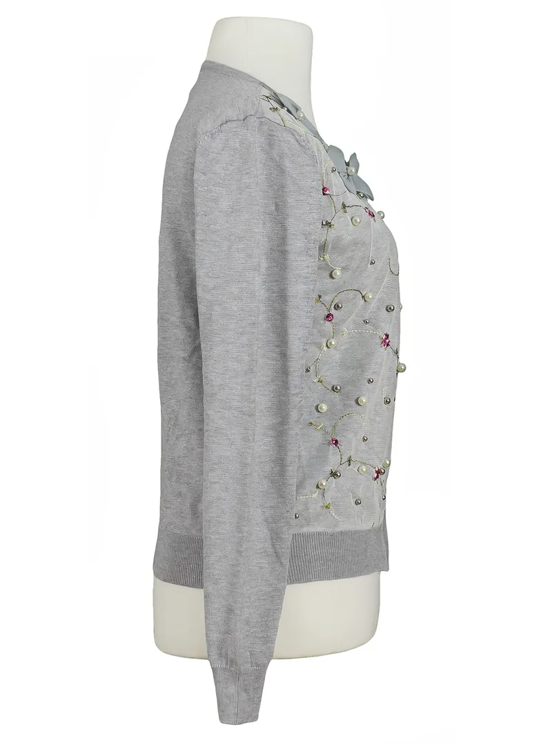 Strickjacke Bl�tenstickerei in  grau von Lamer & Co (Bild 2)