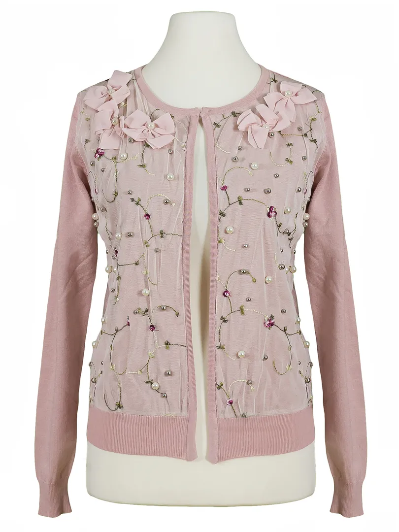 Strickjacke Bl�tenstickerei in  rosa von Lamer & Co (Bild 1)