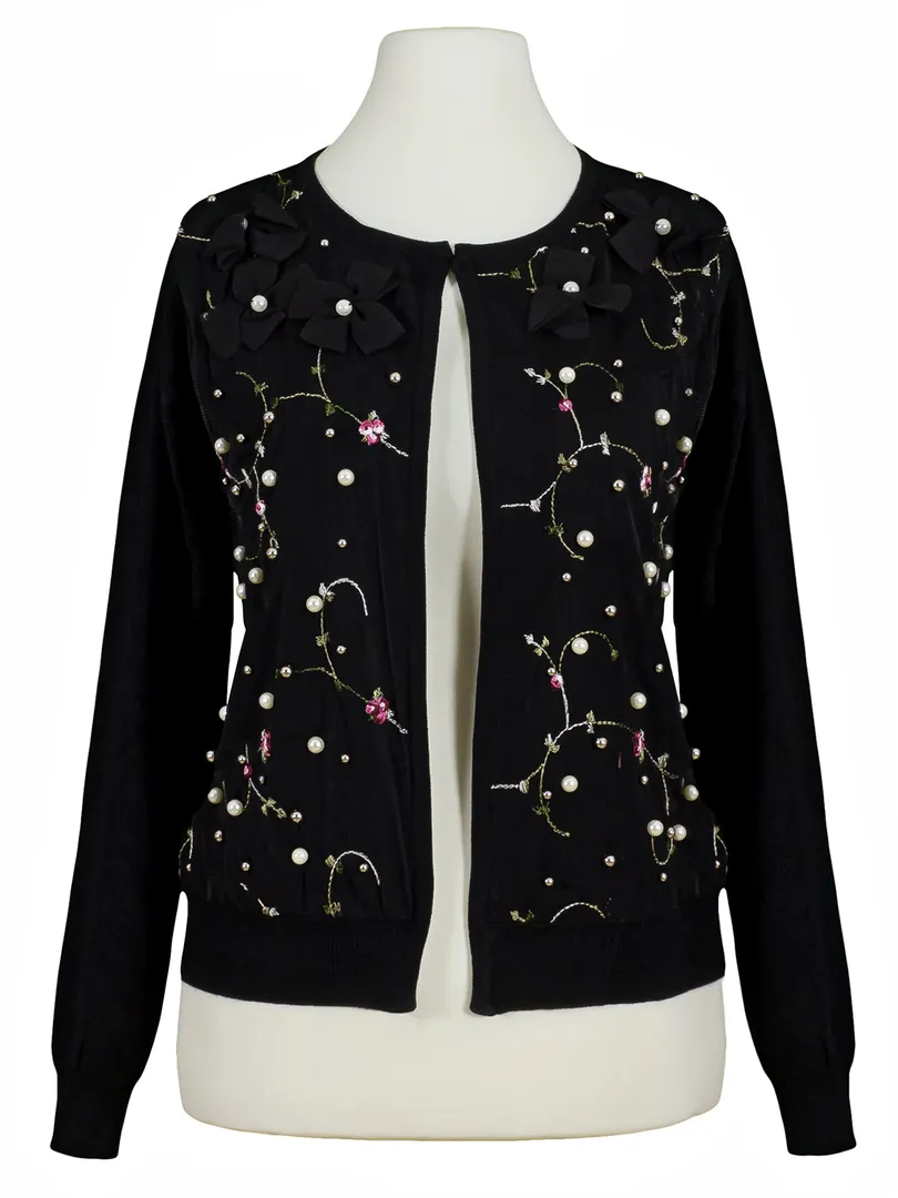 Strickjacke Bl�tenstickerei in  schwarz von Lamer & Co (Bild 1)