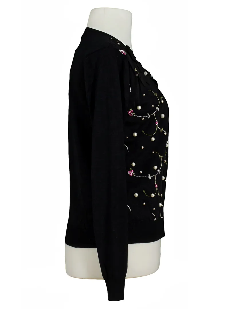 Strickjacke Bl�tenstickerei in  schwarz von Lamer & Co (Bild 2)