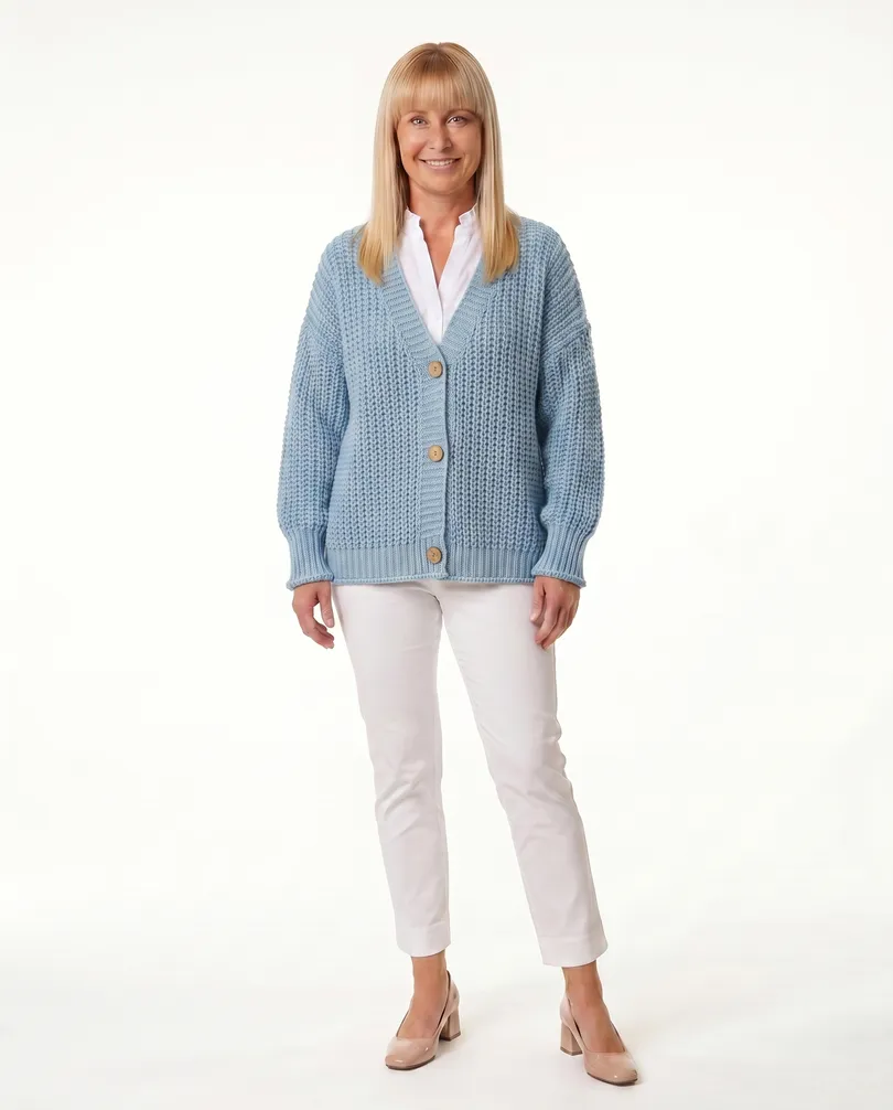 Strickjacke Grobstrick in  hellblau von Made in Italy (Bild 3)