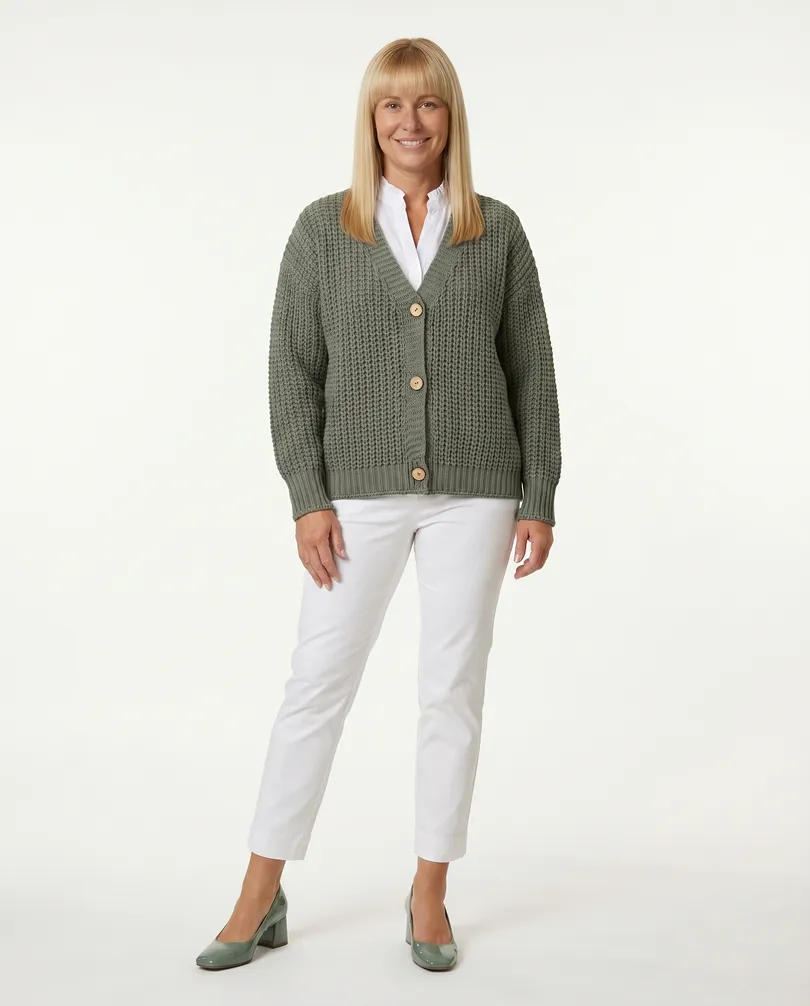Strickjacke Grobstrick in  khaki von Made in Italy (Bild 3)