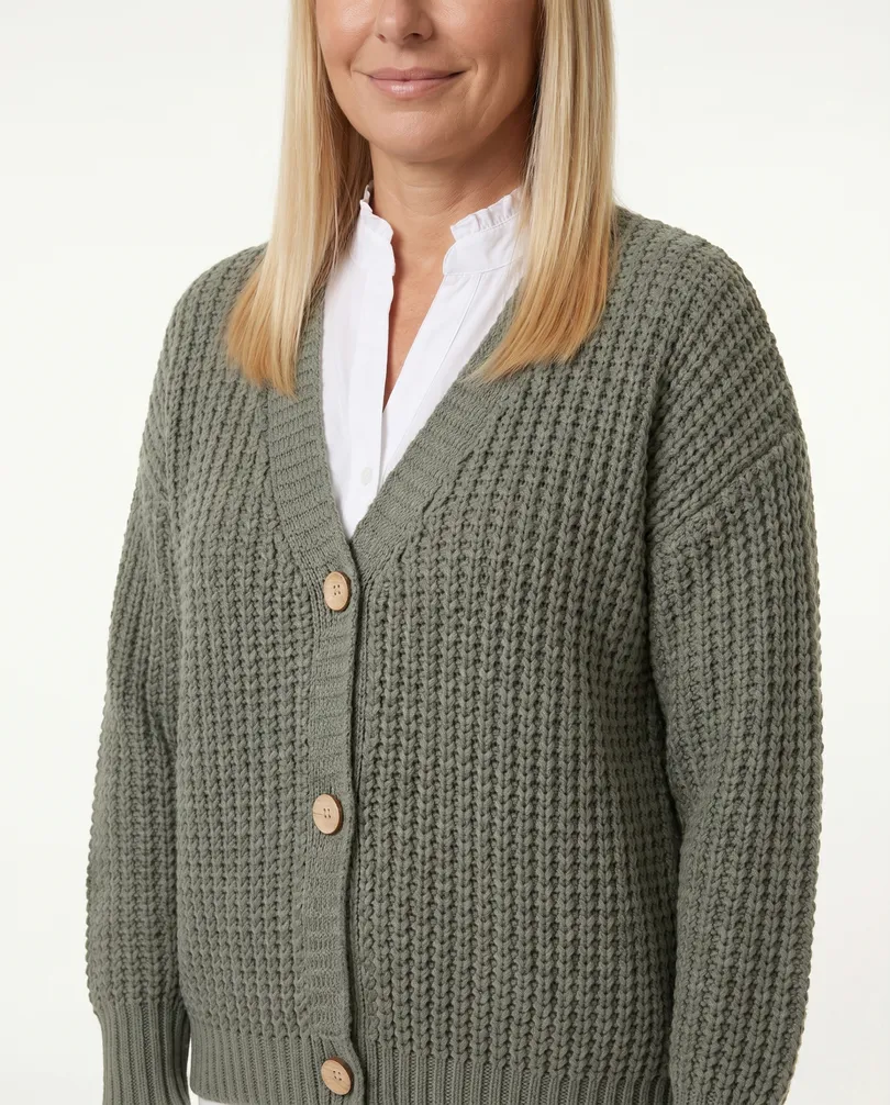 Strickjacke Grobstrick in  khaki von Made in Italy (Bild 4)