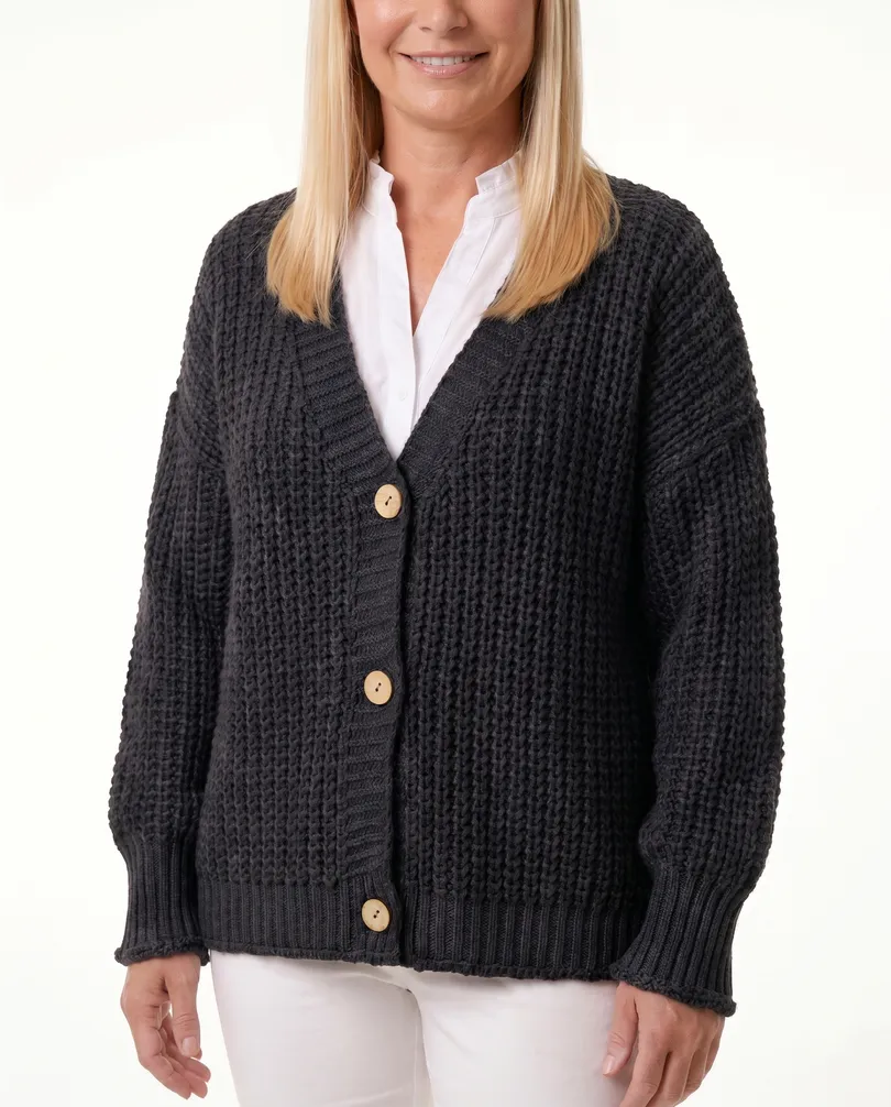 Strickjacke Grobstrick in  schwarz von Made in Italy (Bild 4)