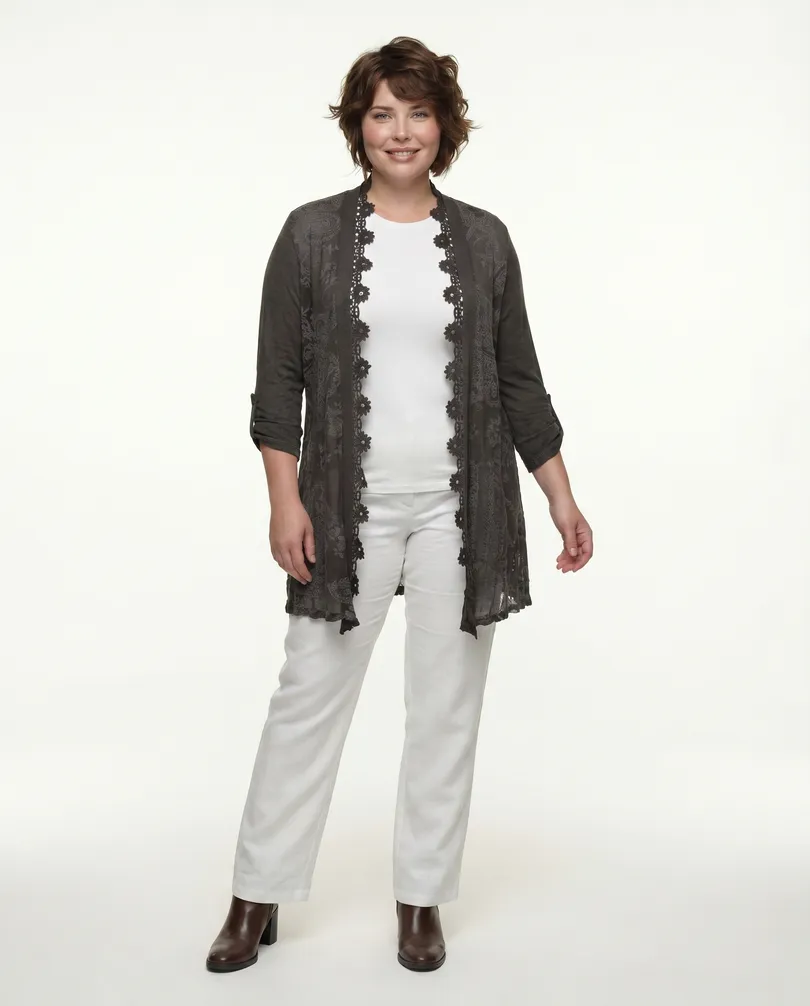 Strickjacke H�kelspitze in  braun von Be Charnelle (Bild 2)