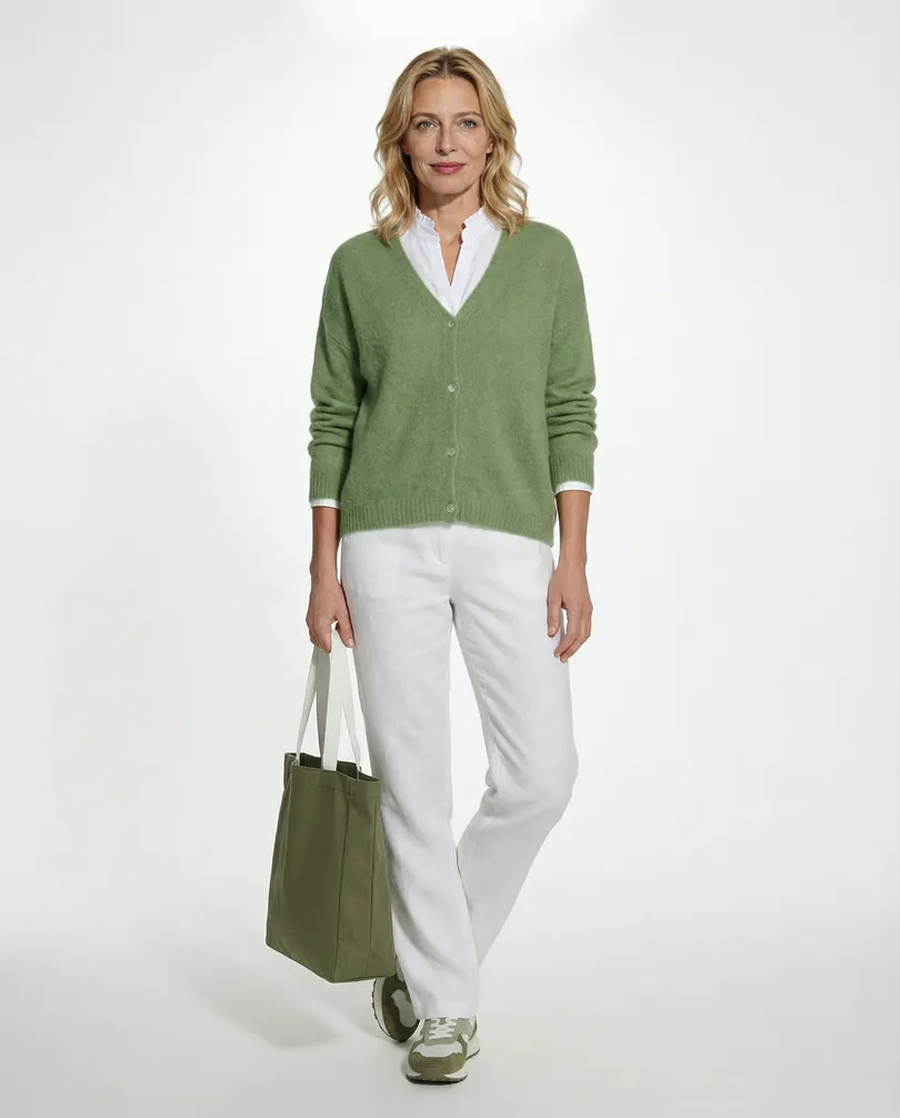Strickjacke mit Alpaka in  khaki von Made in Italy (Bild 3)