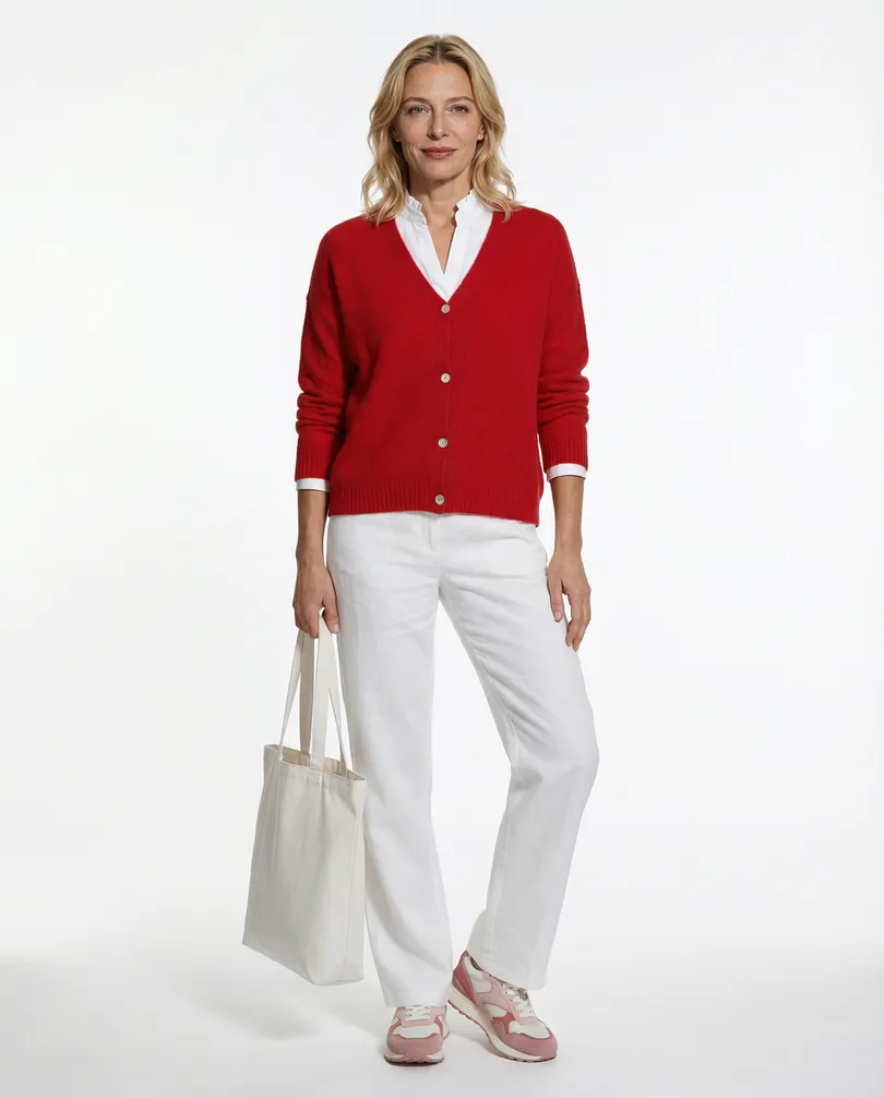 Strickjacke mit Alpaka in  rot von Made in Italy (Bild 3)