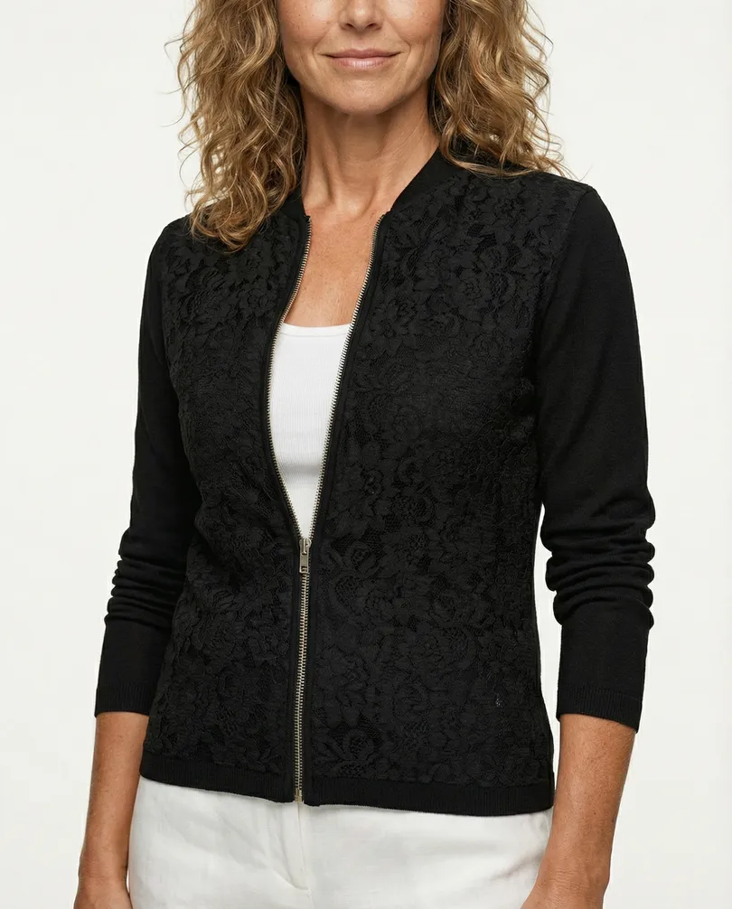 Strickjacke mit Spitze in  schwarz von SENES Paris (Bild 5)
