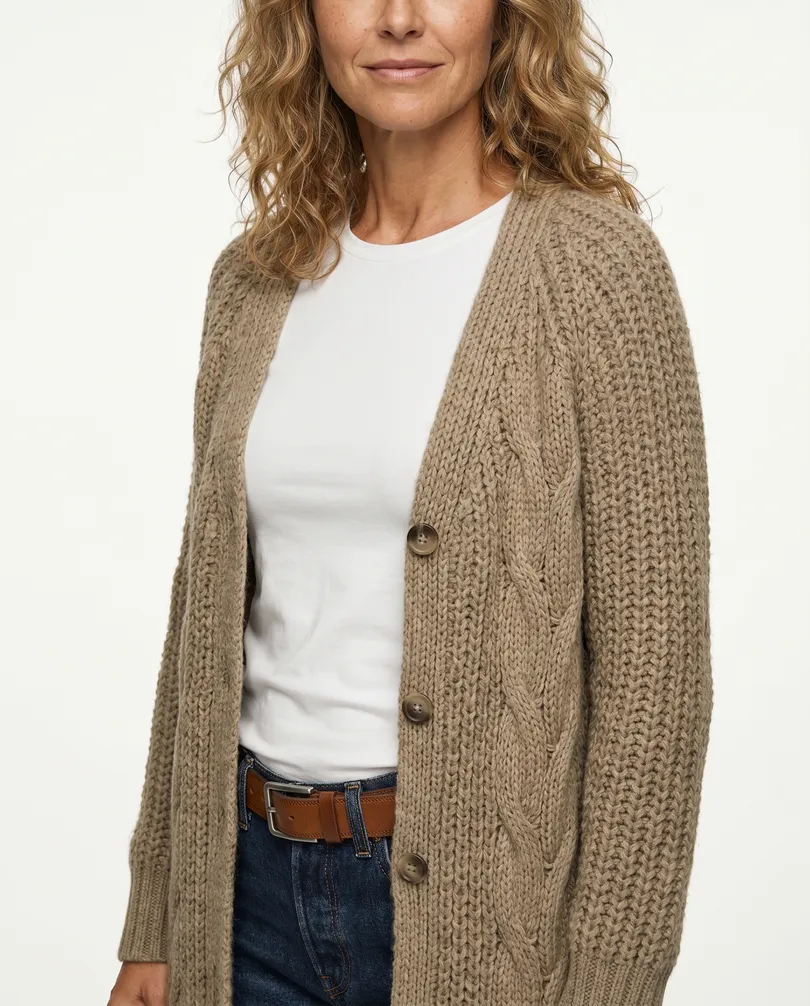 Strickmantel Zopfmuster in  camel von Made in Italy (Bild 5)