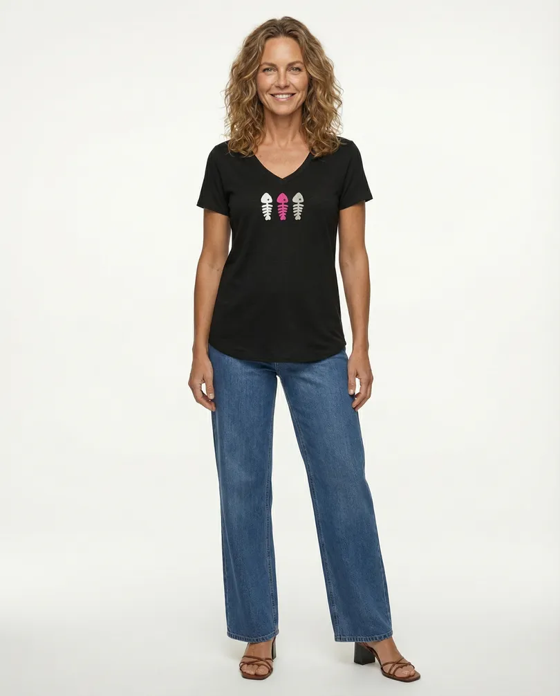 T-Shirt V-Ausschnitt in  schwarz von Made in Italy (Bild 3)