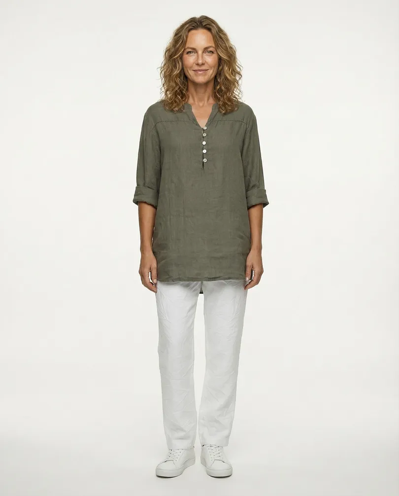 Tunika Bluse Leinen in  khaki von Puro Lino (Bild 2)