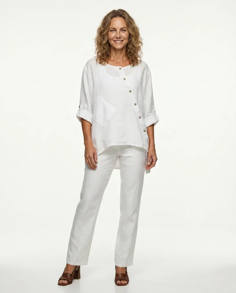Tunika Bluse Leinen in  wei� von Made in Italy (Bild 4)