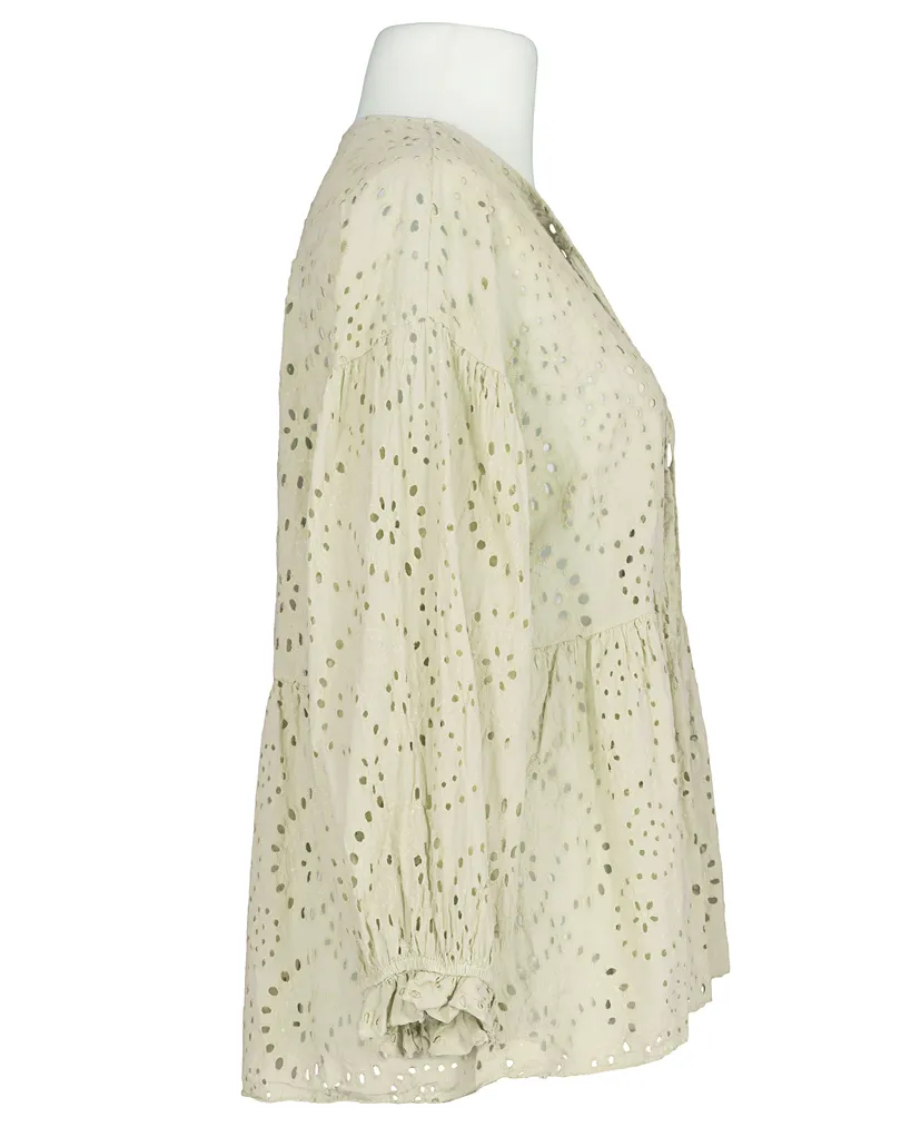 Tunika Bluse mit Lochstickerei in  beige von Made in Italy (Bild 2)