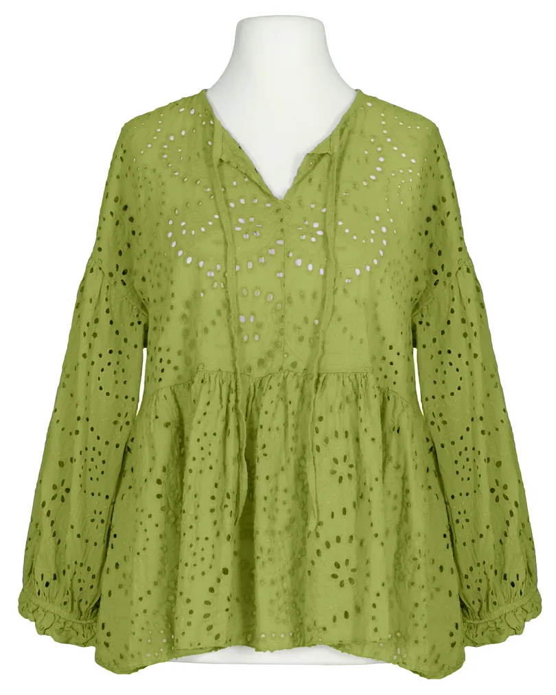 Tunika Bluse mit Lochstickerei in  pistazie von Made in Italy (Bild 1)
