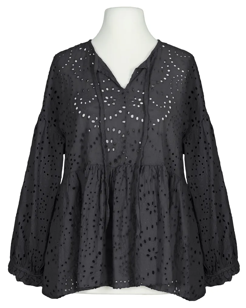 Tunika Bluse mit Lochstickerei in  schwarz von Made in Italy (Bild 1)