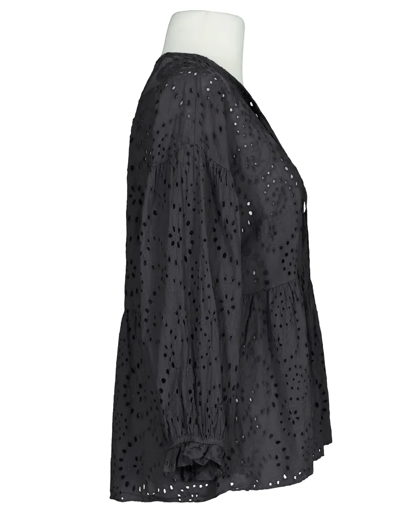 Tunika Bluse mit Lochstickerei in  schwarz von Made in Italy (Bild 2)