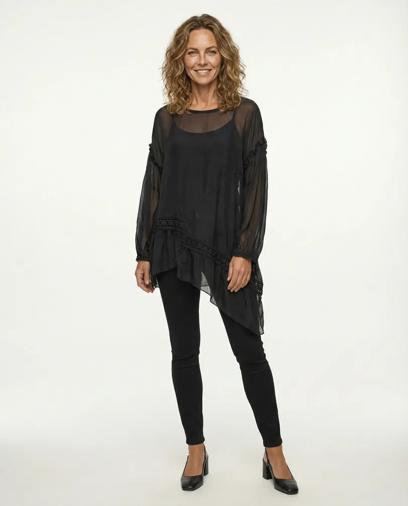 Tunika Bluse mit Seide in  schwarz von Made in Italy (Bild 4)
