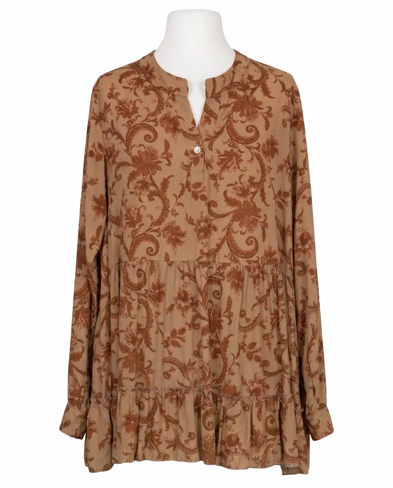 Tunika Bluse Ornamentprint in camel von New Collection