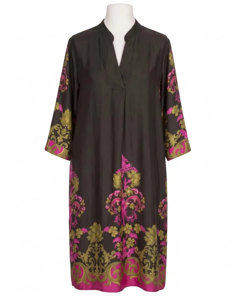 Tunika Kleid Ornamentmuster in dunkelbraun von Made in Italy