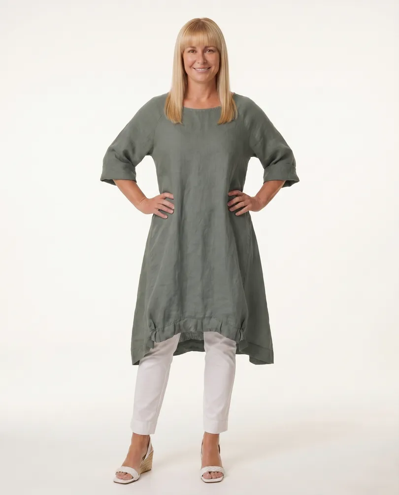 Tunika Leinen A-Linie in  khaki von Puro Lino (Bild 4)