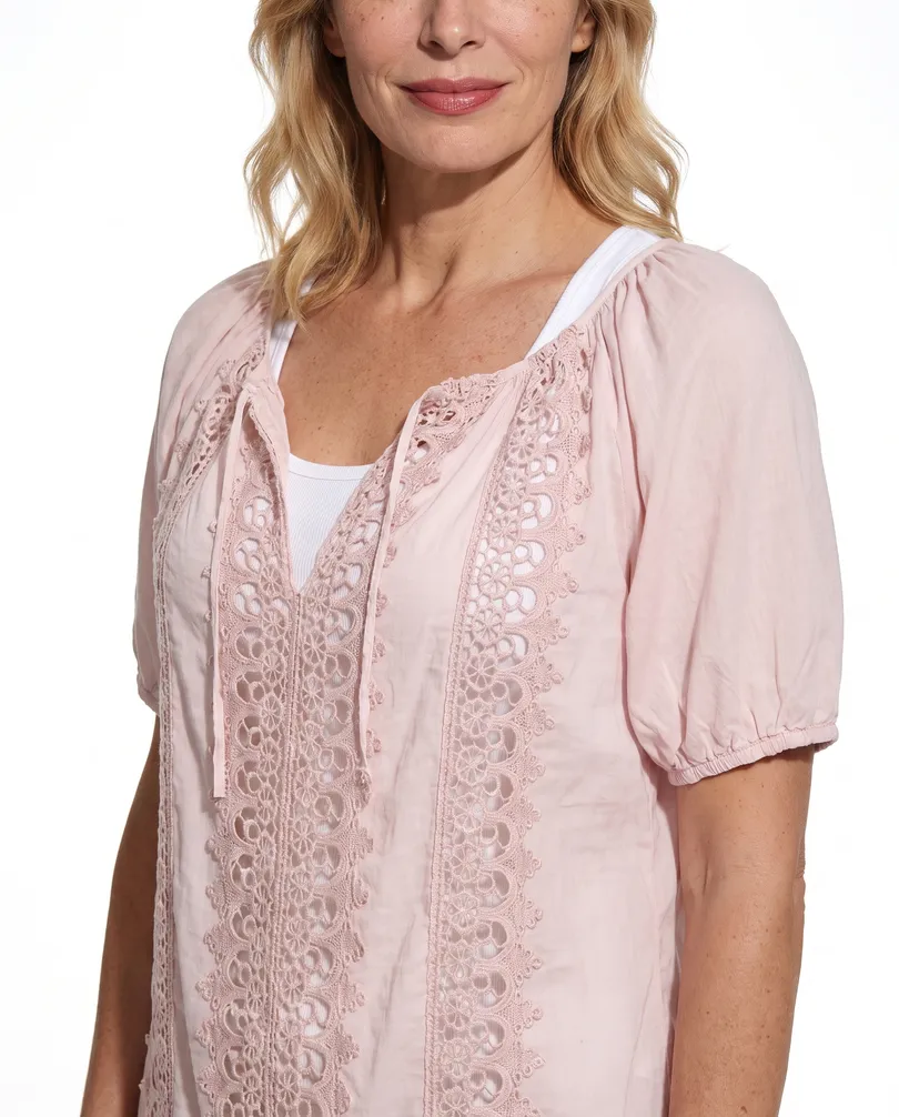 Bluse mit H�kelspitze in  rosa von Montan (Bild 3)