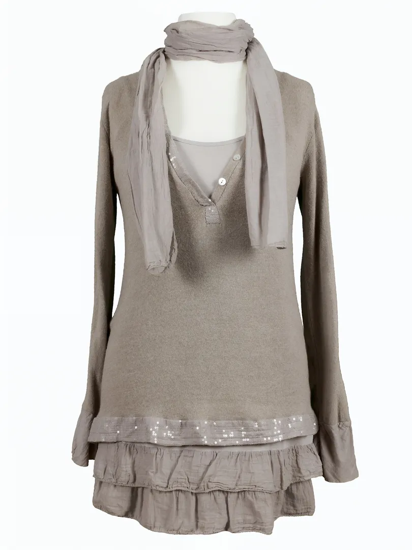 Pullover mit Schal 3-tlg. in  taupe von Spaziodonna (Bild 1)