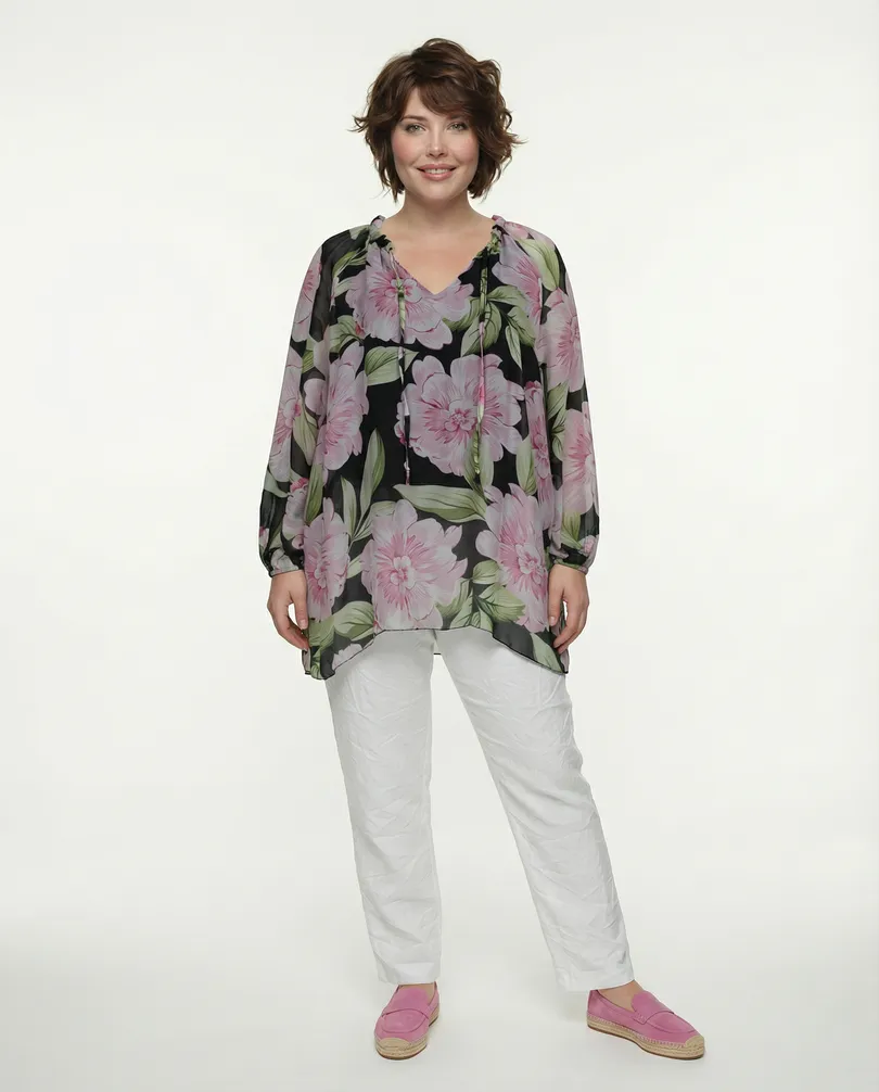 Tunika mit Seide Floral in  schwarz von H. Trend (Bild 3)