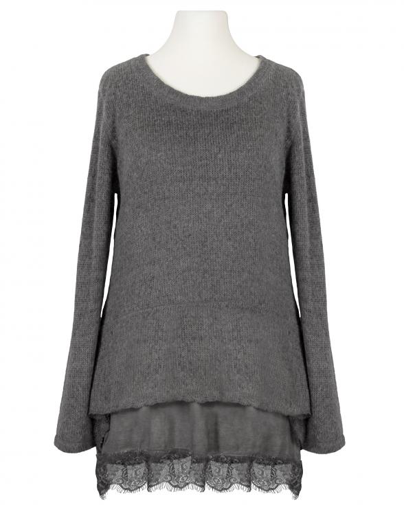 Tunika Pullover mit Spitze in grau von Cocoomin