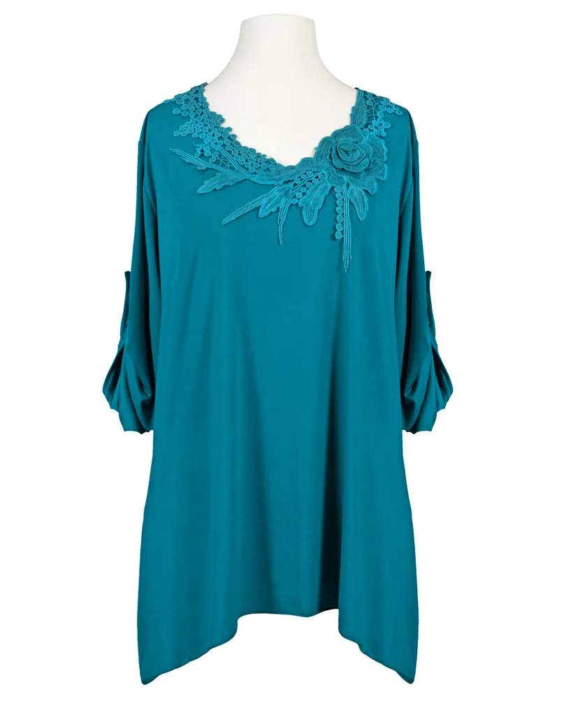 Jersey Shirt mit Spitze in petrol von Diana