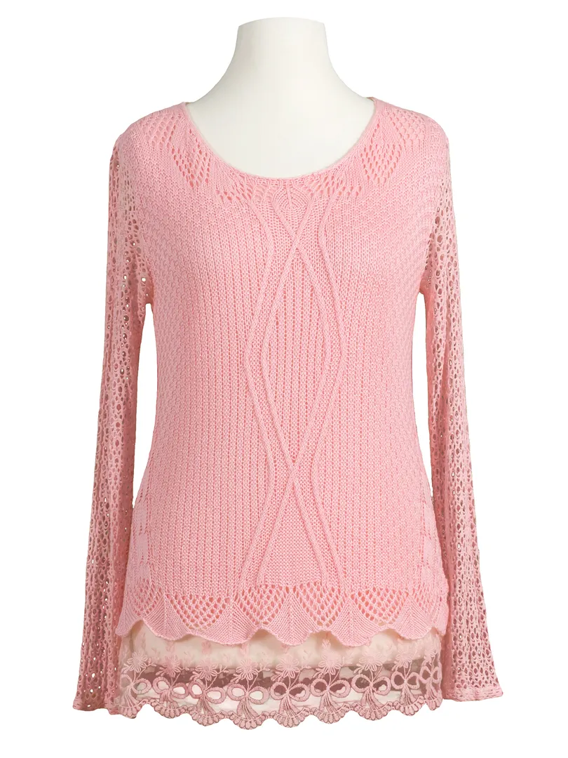 Tunika Shirt mit Spitze in rosa von Italia Moda