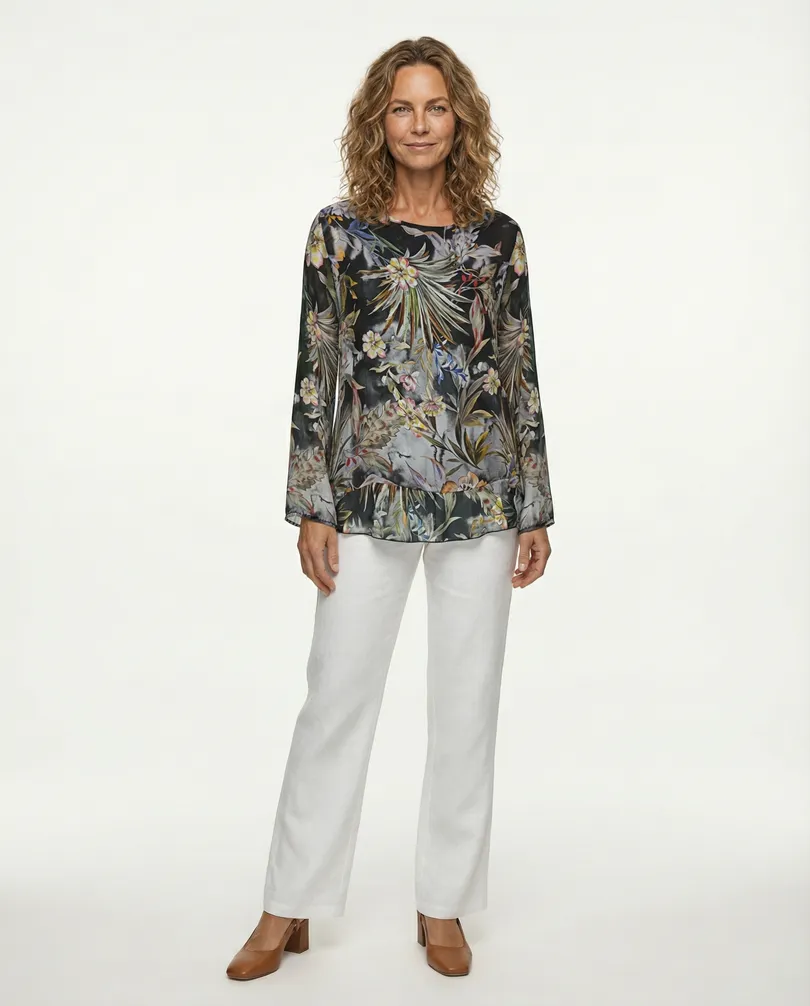 Tunikabluse Floral mit Seide in  schwarz von Made in Italy (Bild 3)