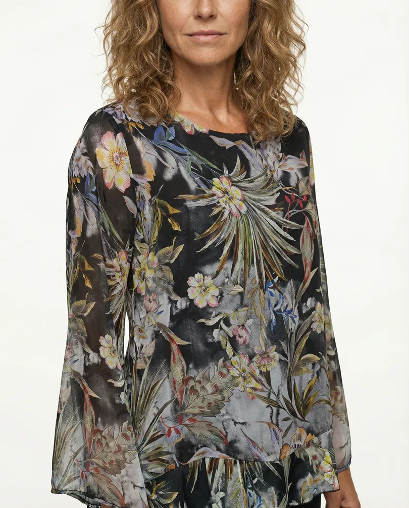 Tunikabluse Floral mit Seide in  schwarz von Made in Italy (Bild 4)