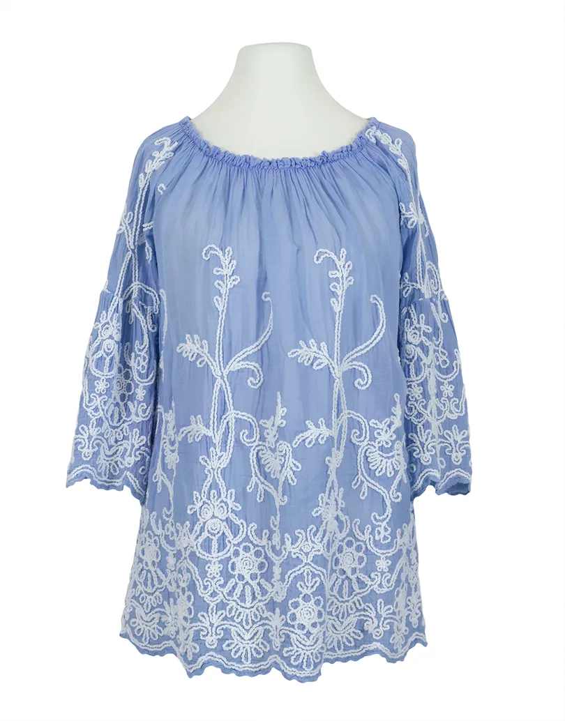 Tunikabluse Kordelstickerei in  blau von Diana (Bild 1)