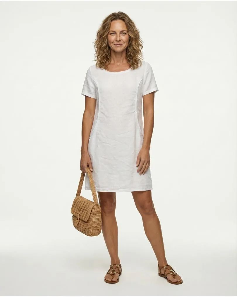 Damen Leinenkleid A-Linie in weiß