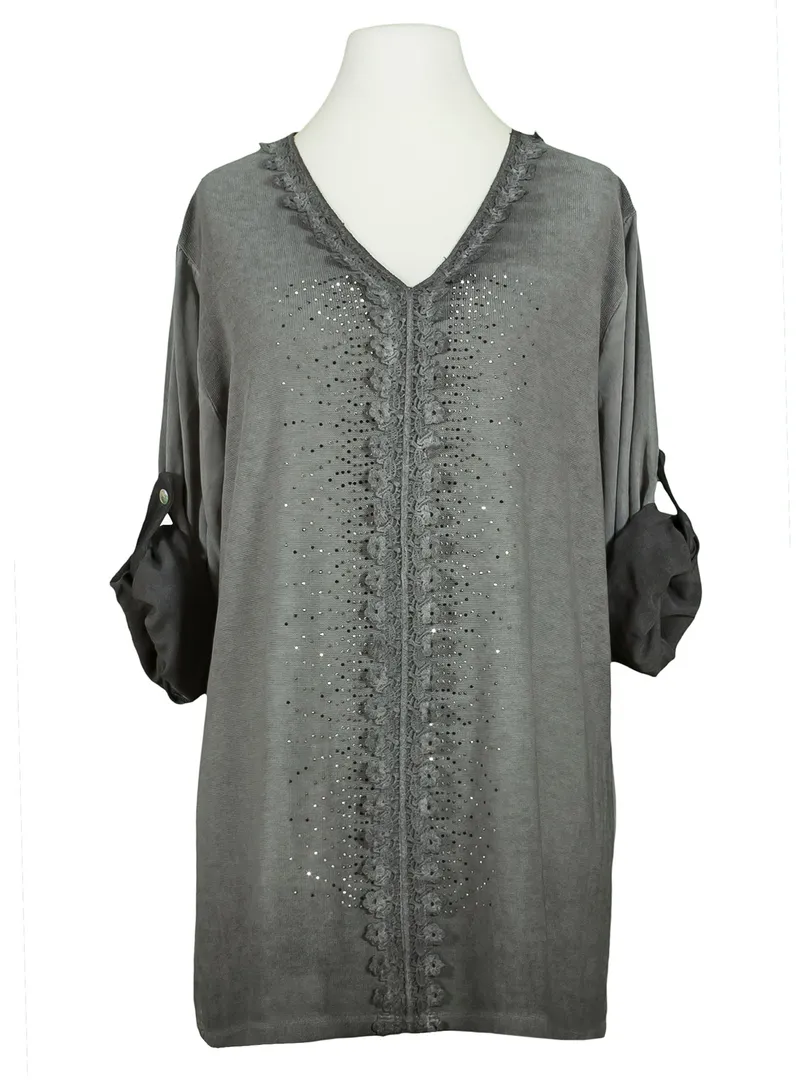 Tunikashirt mit Spitze in grau von Spaziodonna