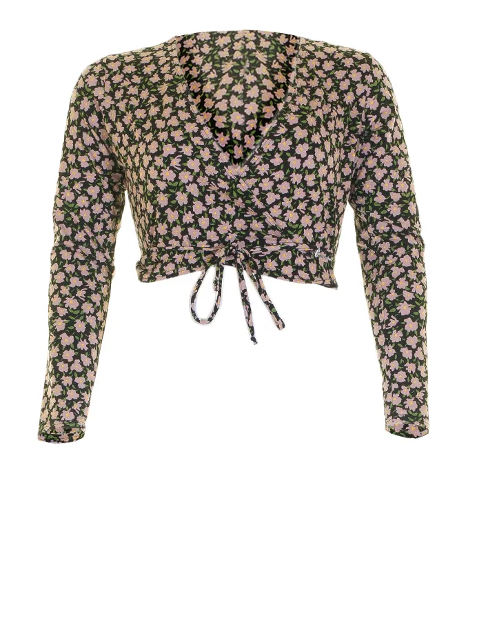Wickelbolero Bl�ten Baumwolljersey in schwarz von FASHION